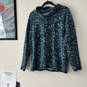 Talbots Navy and Green Floral Knit Top